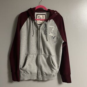 American Eagle Hoodie Mens Large Vintage Fit Full Zip Distressed Y2k Retro